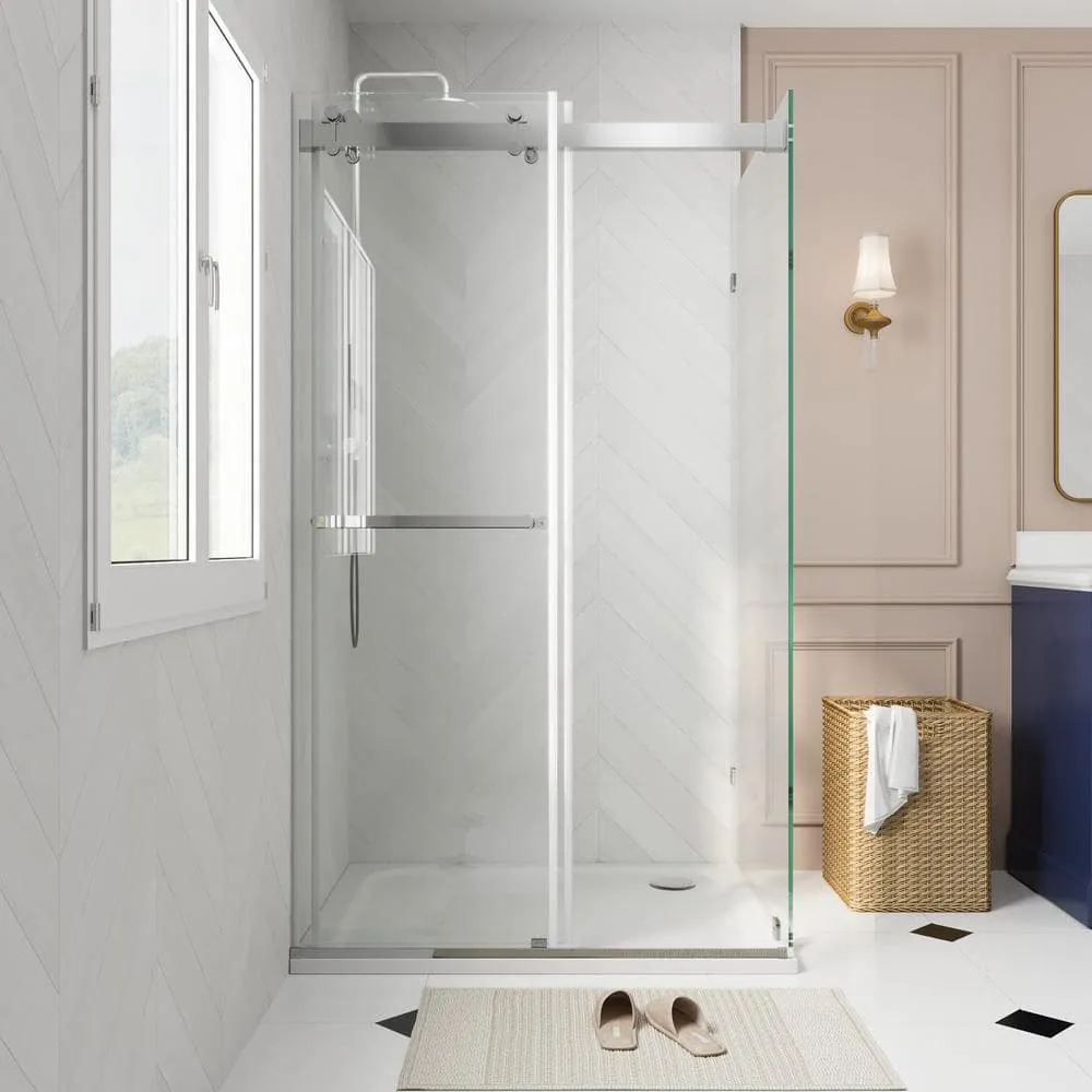DEERVALLEY 43 in. W x 34 in. D x 74 in. H Rectangular Sliding Frameless Corner Shower Enclosure in Chrome with 3/8 in. Clear Glass, photo 2 of 11