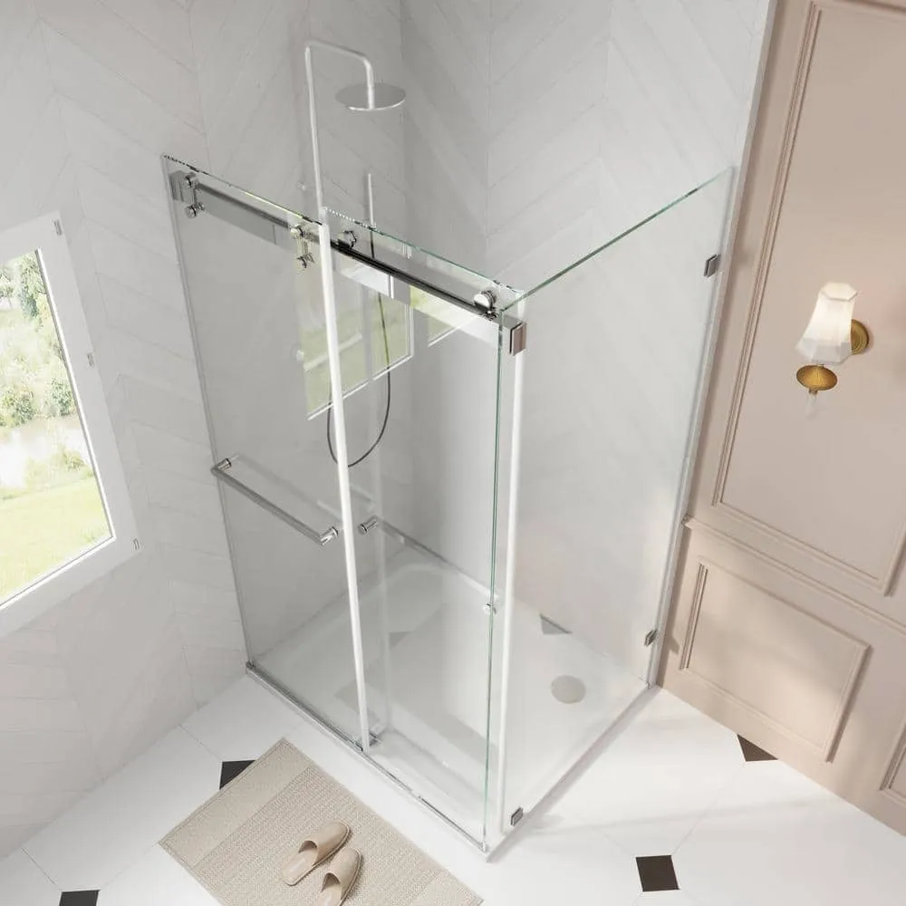 DEERVALLEY 43 in. W x 34 in. D x 74 in. H Rectangular Sliding Frameless Corner Shower Enclosure in Chrome with 3/8 in. Clear Glass, photo 11 of 11