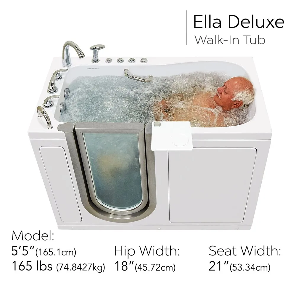 Ella Deluxe 55 in. Acrylic Walk-In Whirlpool and Air Bath Bathtub in White, Thermostatic Faucet Set, LHS 2 in. Dual Drain, photo 10 of 12