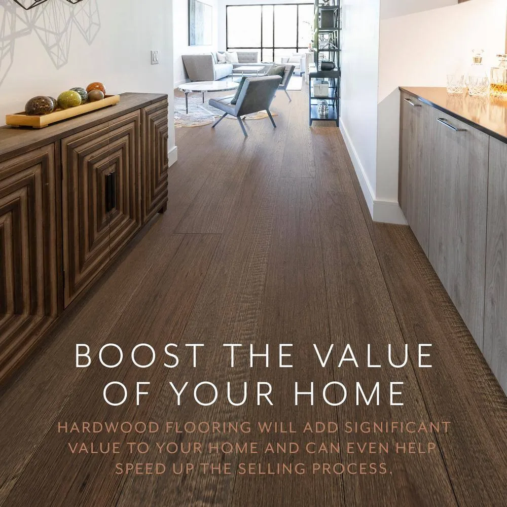 ASPEN FLOORING Desert Shadow Hickory 9/16 in T x 8.66 in. W Tongue and Groove W-Brushed Engineered Hardwood Flooring (31.25 sqft/case), photo 6 of 14