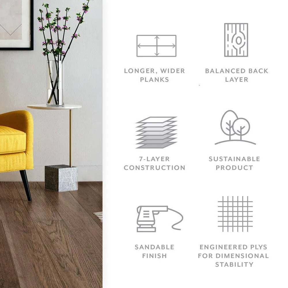 ASPEN FLOORING Desert Shadow Hickory 9/16 in T x 8.66 in W Tongue and Groove W-Brushed Engineered Hardwood Flooring (1250 sqft/pallet), photo 14 of 14