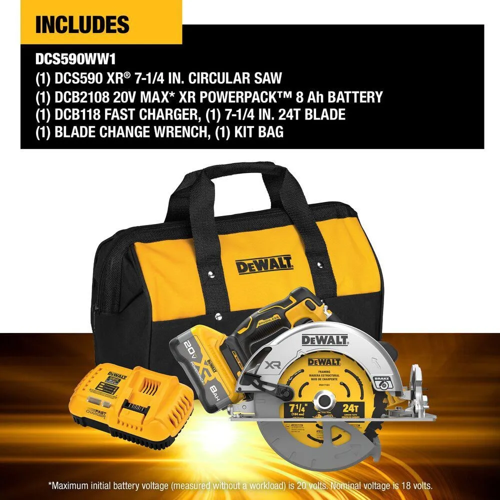 DEWALT 20V MAX Lithium-Ion 7-1/4 in. Cordless Circular Saw Kit with 8.0 Ah Battery, Charger and Kit Bag, photo 3 of 3