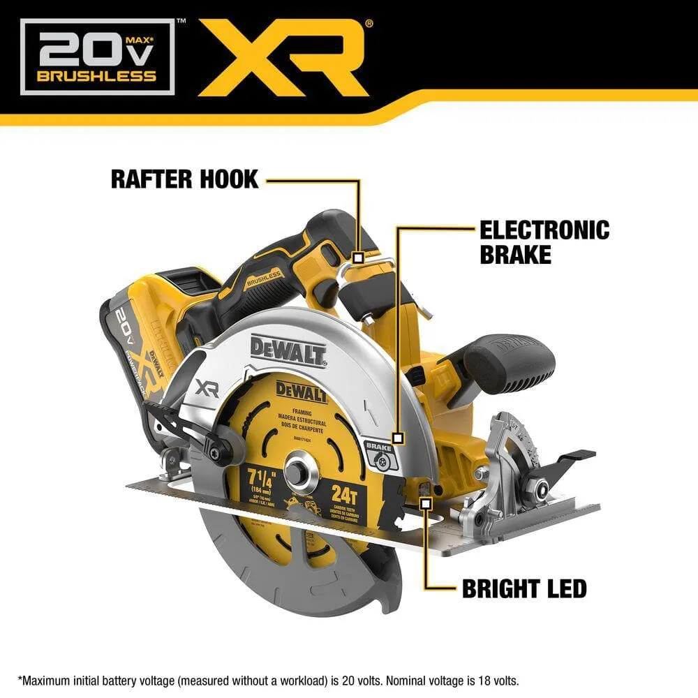 DEWALT 20V MAX Lithium-Ion 7-1/4 in. Cordless Circular Saw Kit with 8.0 Ah Battery, Charger and Kit Bag, photo 2 of 3