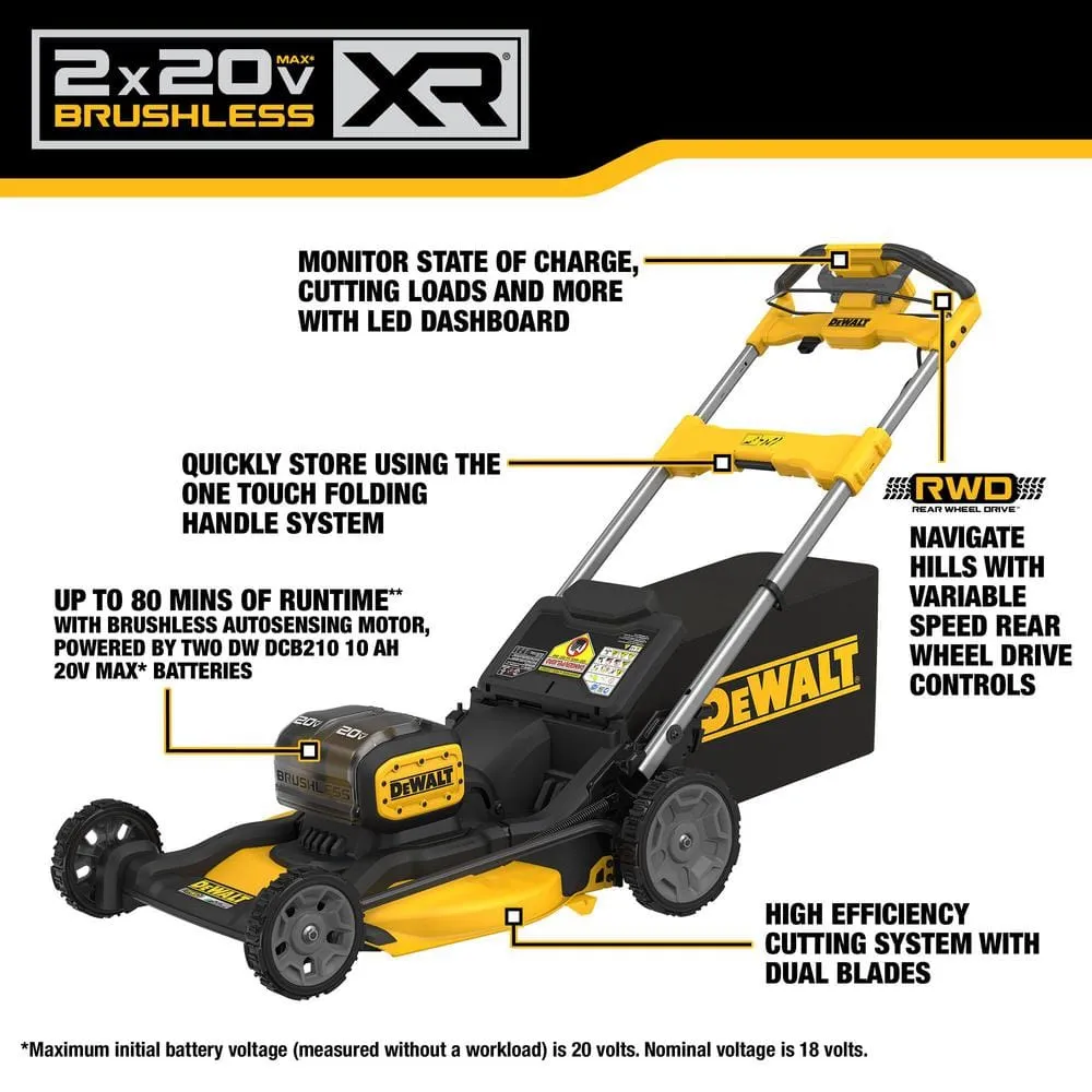 DEWALT 20V MAX 21 in. Brushless Cordless Battery Powered Self Propelled Lawn Mower Kit with (2) 10 Ah Batteries and Chargers, photo 2 of 13