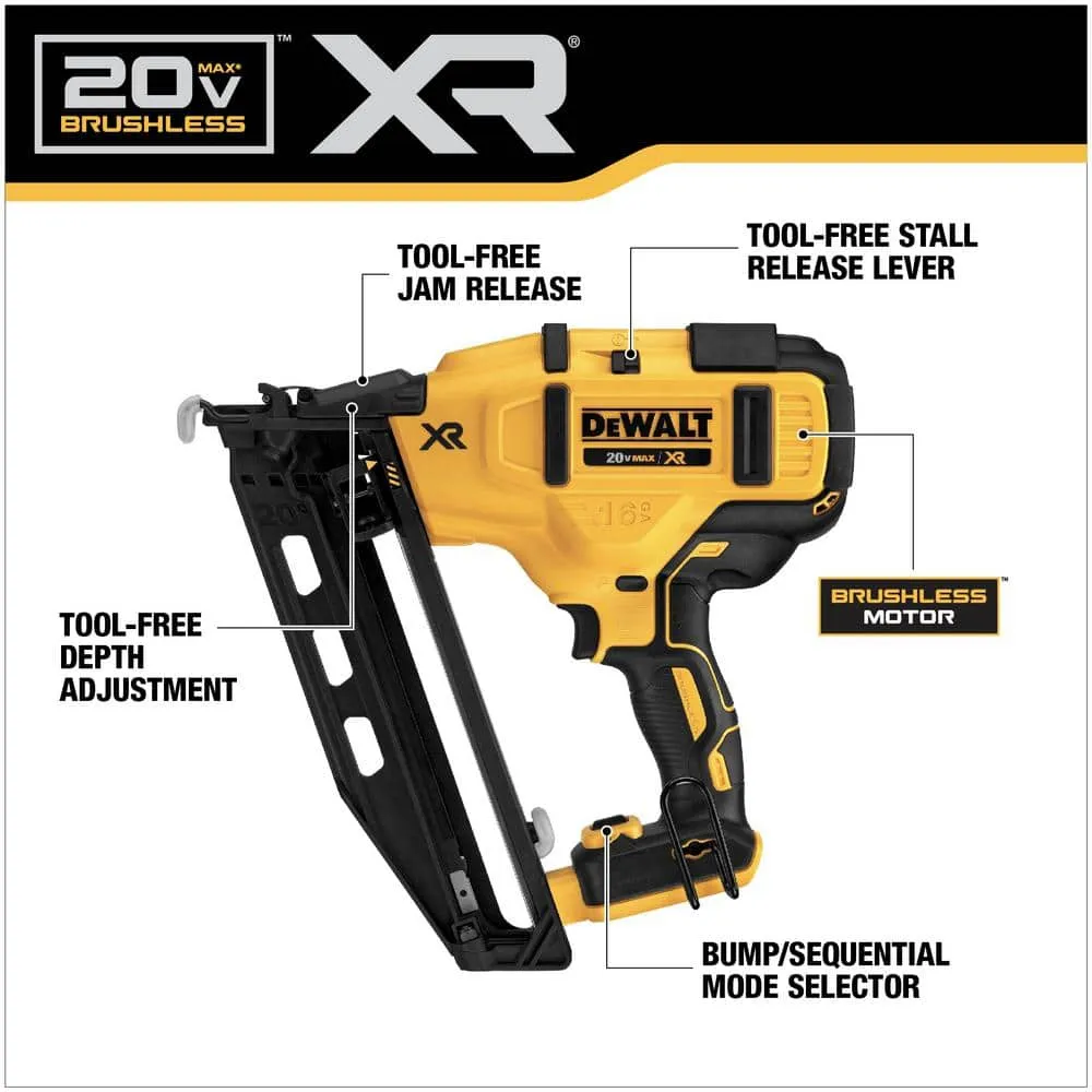 DEWALT 20V MAX XR Lithium-Ion Electric Cordless 16-Gauge Angled Finishing Nailer (Tool Only), photo 2 of 15
