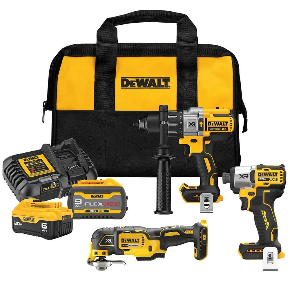 DEWALT 20V Lithium-Ion Cordless 3-Tool Combo Kit and 5/8 in. Hammer Drill with FLEXVOLT 9 Ah and 20V 6 Ah Batteries and Charger, photo 2 of 12