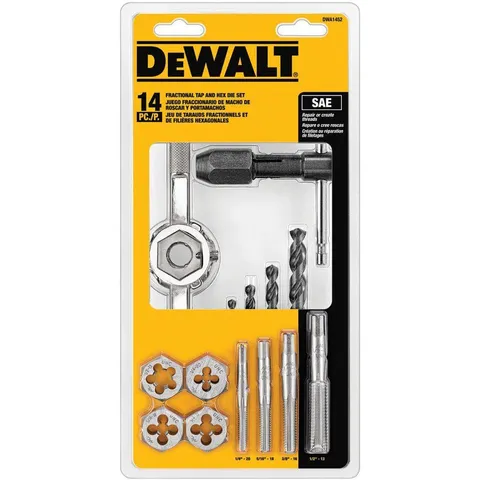 Fractional Tap and Large Hexagon Die Set, SAE (14-Piece)