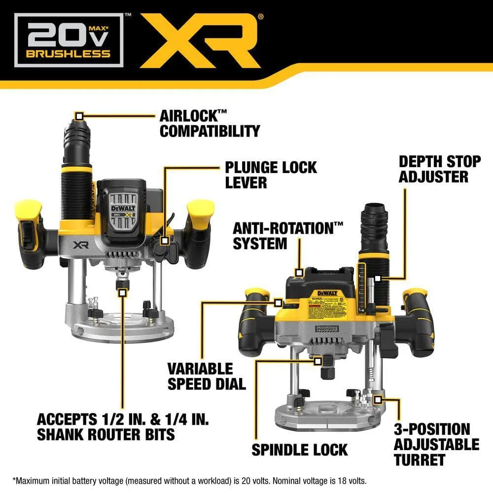 DEWALT 20-Volt MAX XR Lithium-Ion 2-1/4 Peak HP Brushless Cordless Plunge Router with 20-Volt MAX XR 8.0 Ah Battery Pack, photo 4 of 13