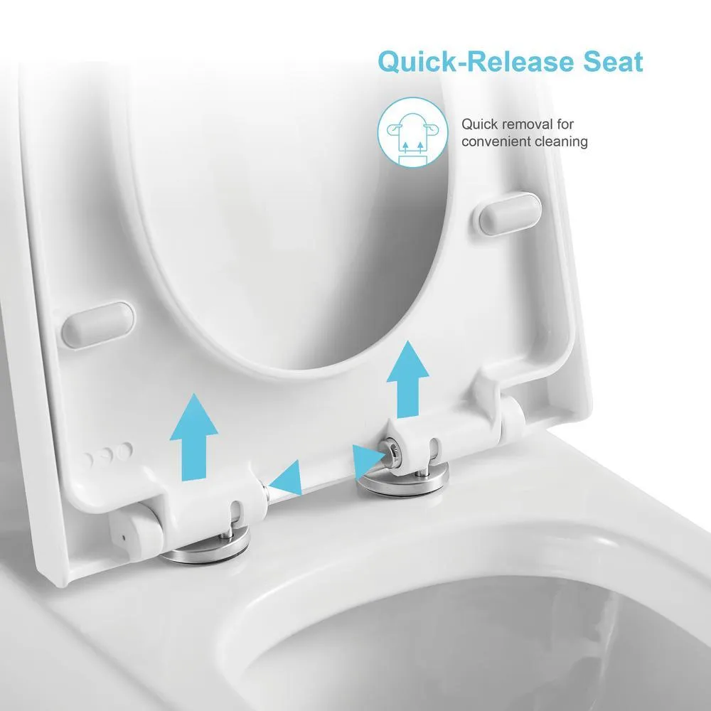1-Piece Dual Flush 1.2 GPF/0.88 GPF High Efficiency Skirted Toilet Round Bowl All-in-One Toilet in White Seat Included, photo 9 of 10
