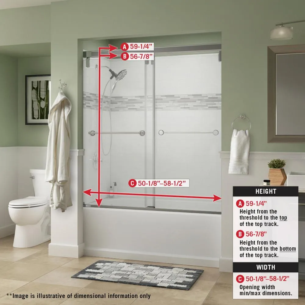 Delta 60 in. x 71-1/2 in. Mod Soft-Close Frameless Sliding Bathtub Door in Nickel with 3/8 in. Clear Glass and Lyndall Handles, photo 2 of 12