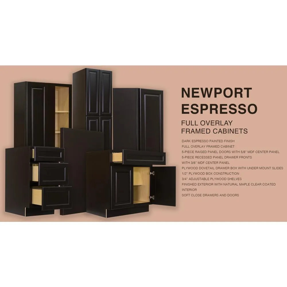Newport Assembled 36 in. x 34.5 in. x 24 in. Base Cabinet with 2 Doors 2 Drawers in Dark Espresso, photo 5 of 6