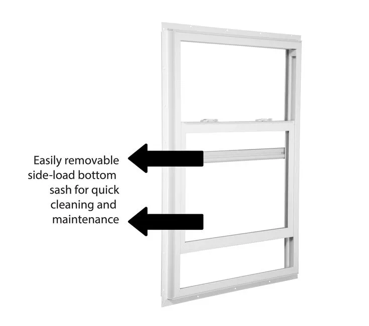 RELIABILT 105 Series New Construction 31-1/2-in x 59-1/2-in x 2-5/8-in Jamb White Vinyl Low-e Argon Single Hung Window with Grids Half Screen Included, photo 3 of 6