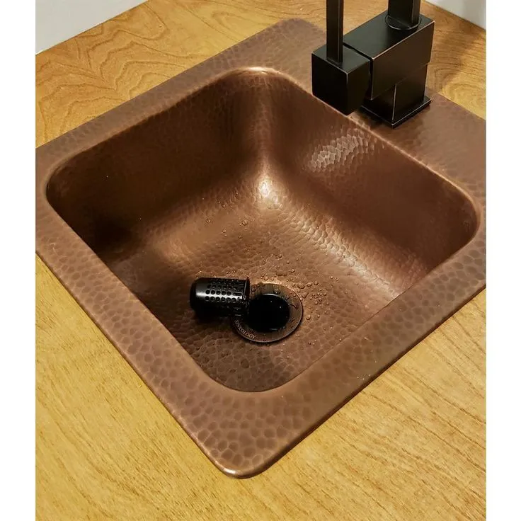 SINKOLOGY Seurat All-in-One Drop-In Copper 15 in. Single Bowl Copper Bar Sink with Pfister Bronze Faucet and Drain, photo 5 of 6