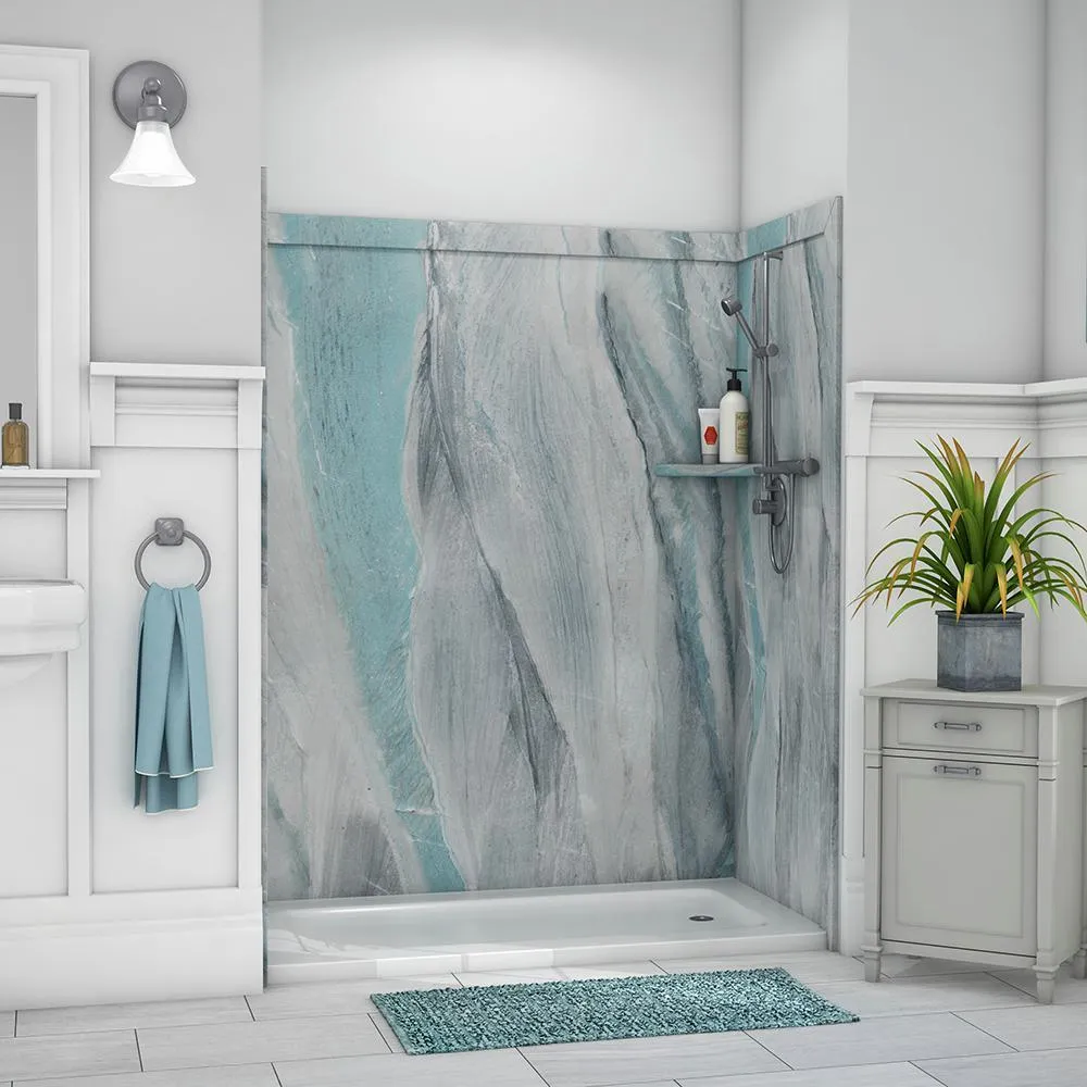 Adaptable 60 in. x 60 in. x 80 in. 9-Piece Easy Up Adhesive Alcove Shower Surround in Calypso, photo 7 of 23