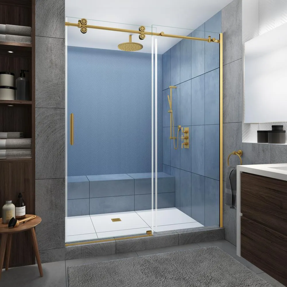 Langham XL 44 in. - 48 in. x 80 in. Frameless Sliding Shower Door with StarCast Clear Glass in Matte Black, Right Hand, photo 8 of 23