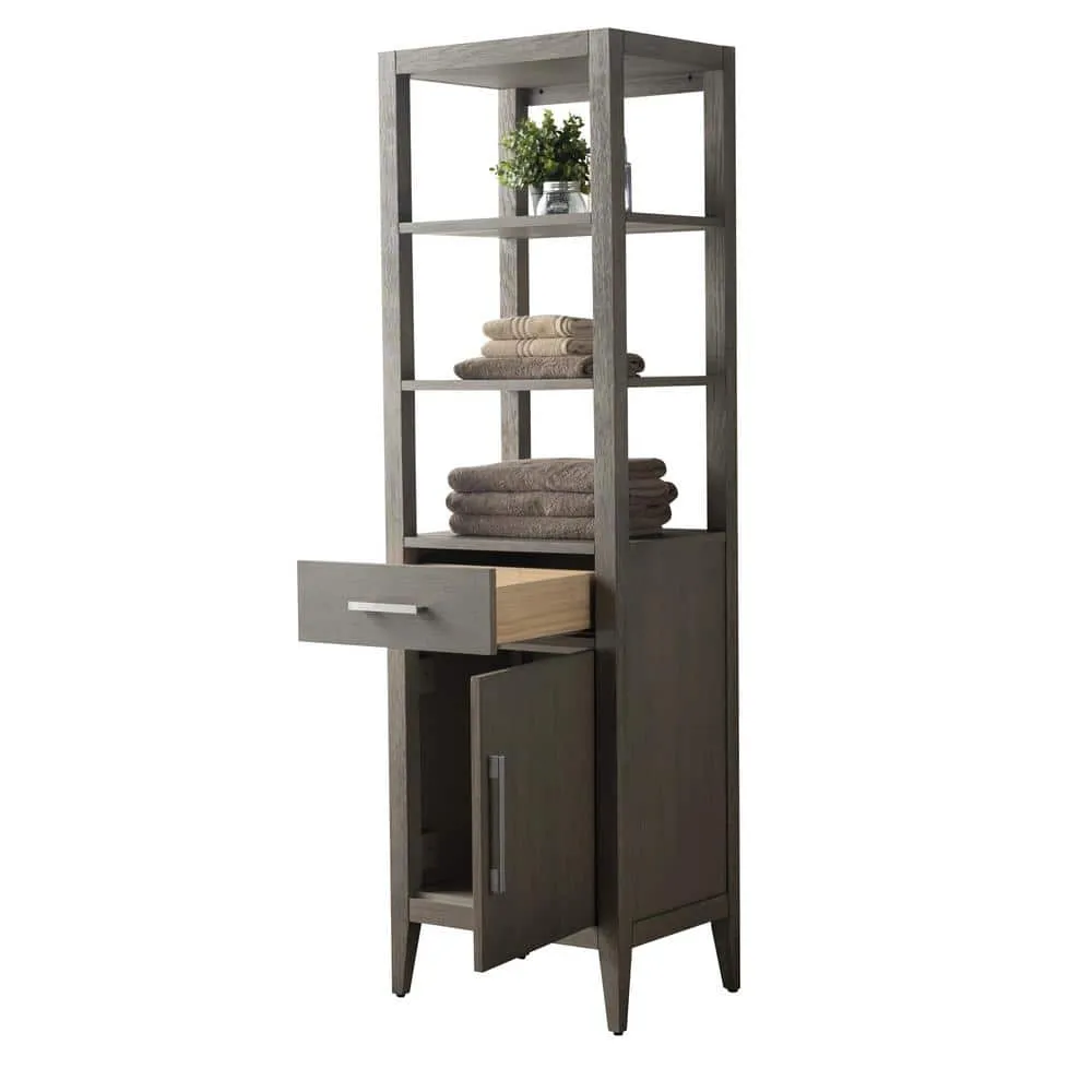 Vanity Art 21 in. W x 17 in. D x 72 in. H Brown MDF Floor Standing Linen Cabinet with Soft Close Door in Driftwood Gray/BN, photo 7 of 10
