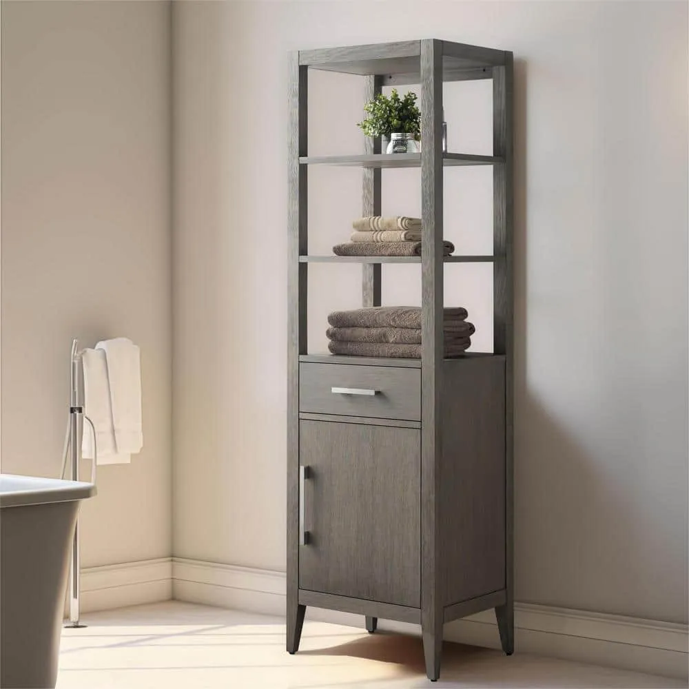 Vanity Art 21 in. W x 17 in. D x 72 in. H Brown MDF Floor Standing Linen Cabinet with Soft Close Door in Driftwood Gray/BN, photo 2 of 10