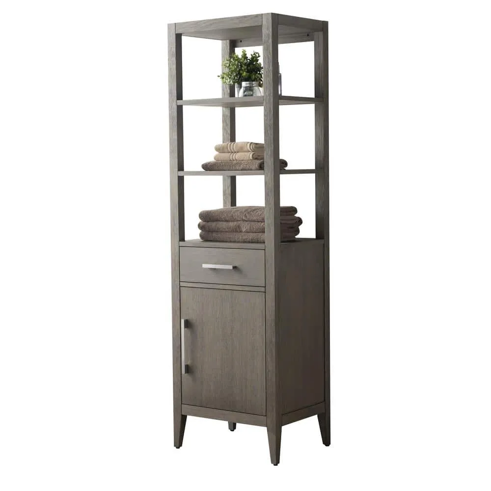 Vanity Art 21 in. W x 17 in. D x 72 in. H Brown MDF Floor Standing Linen Cabinet with Soft Close Door in Driftwood Gray/BN, photo 10 of 10