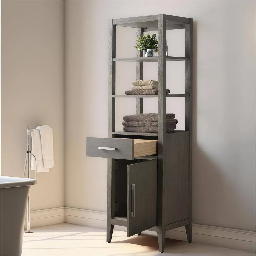 Vanity Art 21 in. W x 17 in. D x 72 in. H Brown MDF Floor Standing Linen Cabinet with Soft Close Door in Driftwood Gray/BN, photo 4 of 10