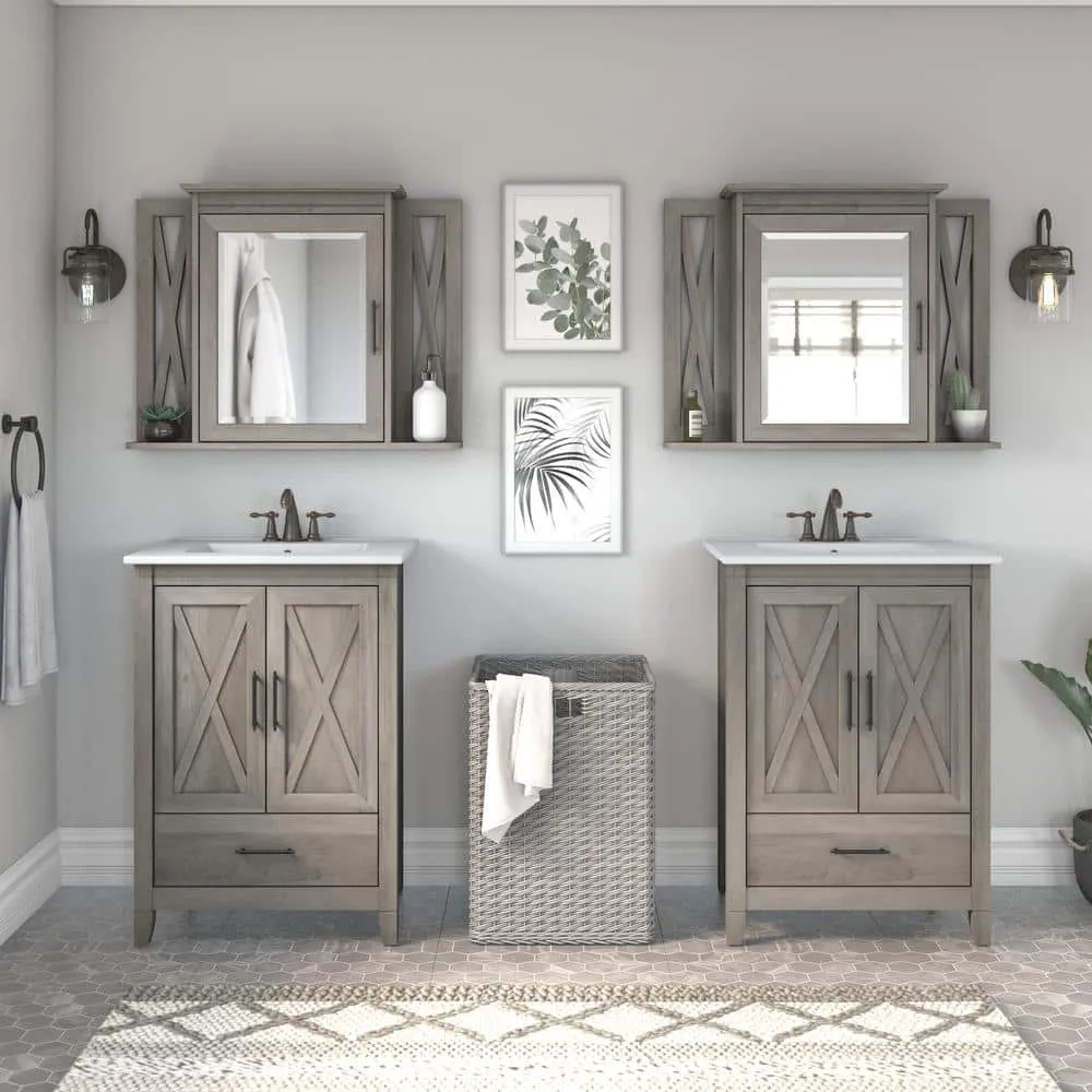 Bush Furniture Key West 31.89 in. W x 25 in. H Rectangular Particle Board Medicine Cabinet with Mirror in Driftwood Gray, photo 7 of 10
