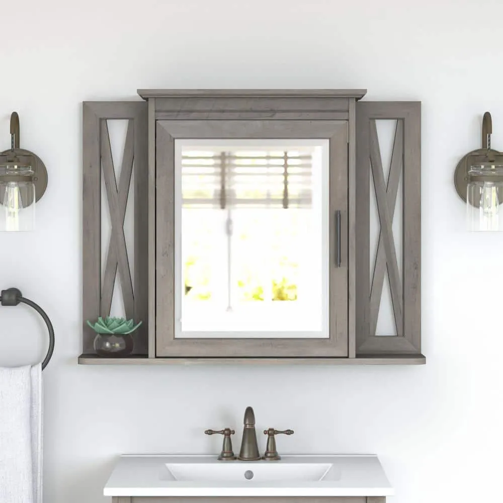 Bush Furniture Key West 31.89 in. W x 25 in. H Rectangular Particle Board Medicine Cabinet with Mirror in Driftwood Gray, photo 5 of 10