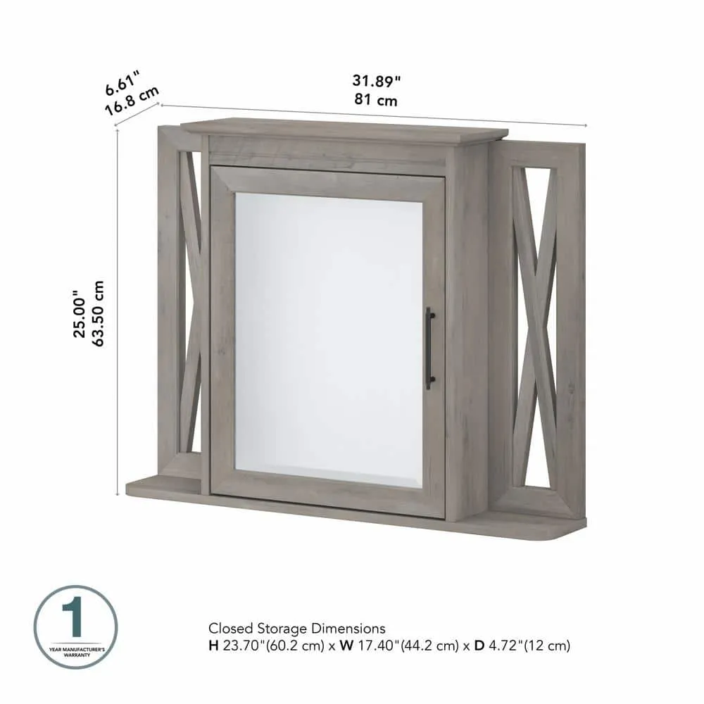 Bush Furniture Key West 31.89 in. W x 25 in. H Rectangular Particle Board Medicine Cabinet with Mirror in Driftwood Gray, photo 9 of 10
