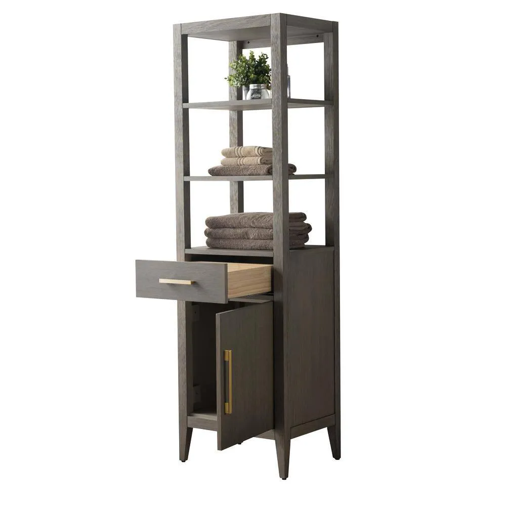 Vanity Art 21 in. W x 17 in. D x 72 in. H Brown MDF Floor Standing Linen Cabinet with Soft Close Door in Driftwood Gray/GB, photo 8 of 12