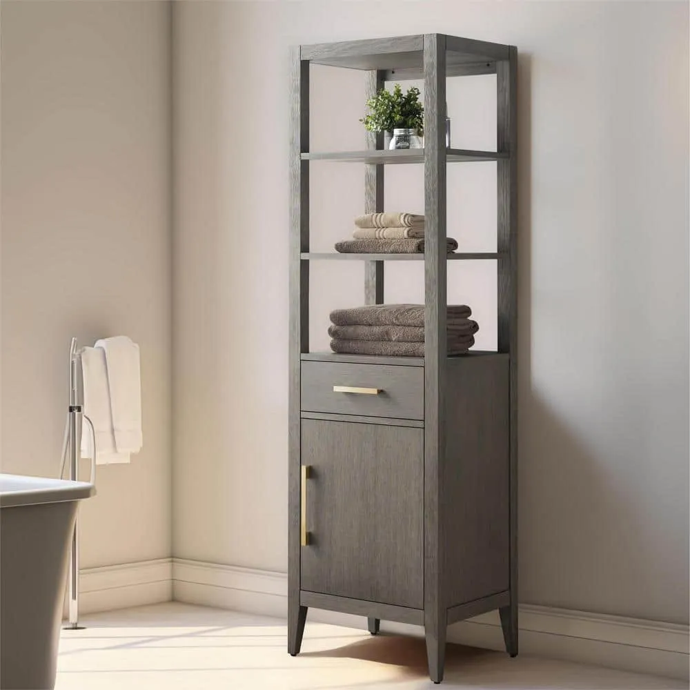 Vanity Art 21 in. W x 17 in. D x 72 in. H Brown MDF Floor Standing Linen Cabinet with Soft Close Door in Driftwood Gray/GB, photo 12 of 12