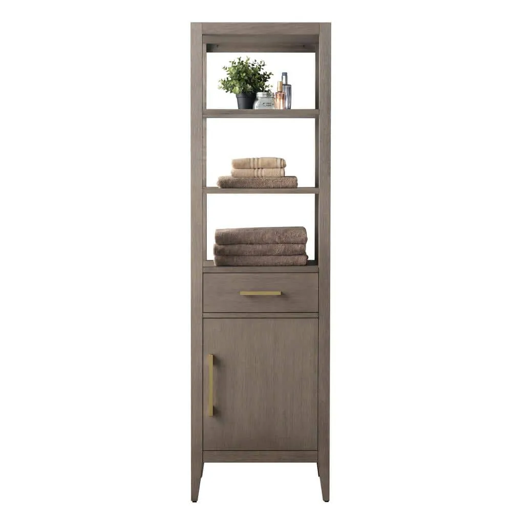 Vanity Art 21 in. W x 17 in. D x 72 in. H Brown MDF Floor Standing Linen Cabinet with Soft Close Door in Driftwood Gray/GB, photo 7 of 12