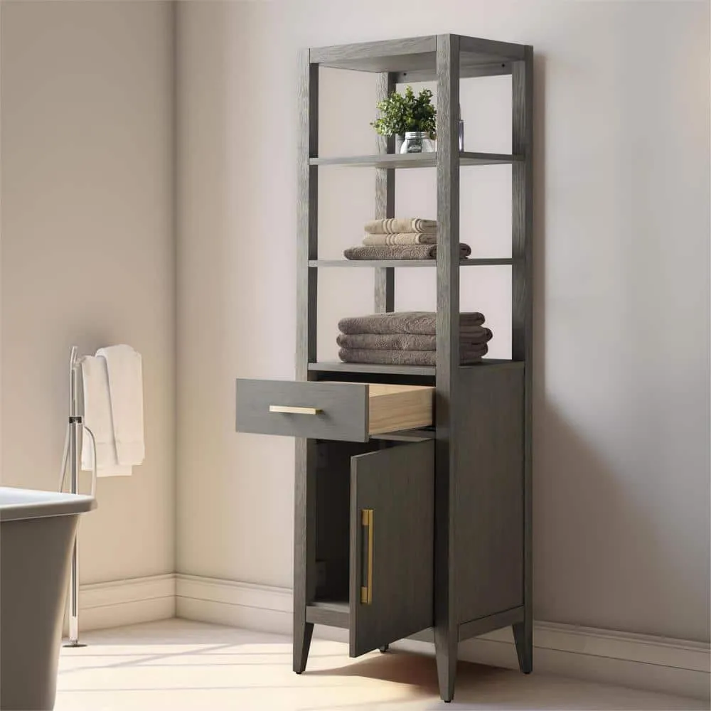 Vanity Art 21 in. W x 17 in. D x 72 in. H Brown MDF Floor Standing Linen Cabinet with Soft Close Door in Driftwood Gray/GB, photo 6 of 12