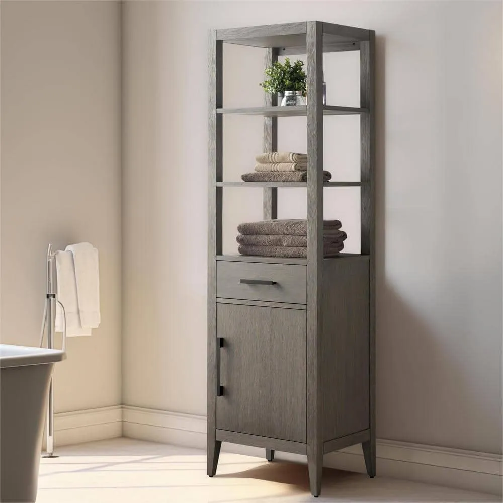 Vanity Art 21 in. W x 17 in. D x 72 in. H Brown MDF Floor Standing Linen Cabinet with Soft Close Door in Driftwood Gray/MB, photo 9 of 9