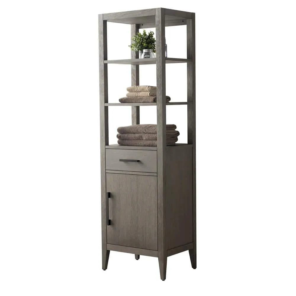 Vanity Art 21 in. W x 17 in. D x 72 in. H Brown MDF Floor Standing Linen Cabinet with Soft Close Door in Driftwood Gray/MB, photo 4 of 9