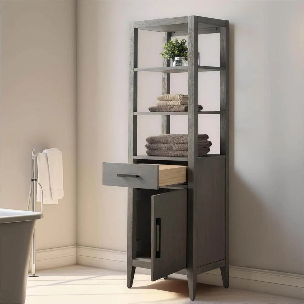 Vanity Art 21 in. W x 17 in. D x 72 in. H Brown MDF Floor Standing Linen Cabinet with Soft Close Door in Driftwood Gray/MB, photo 3 of 9