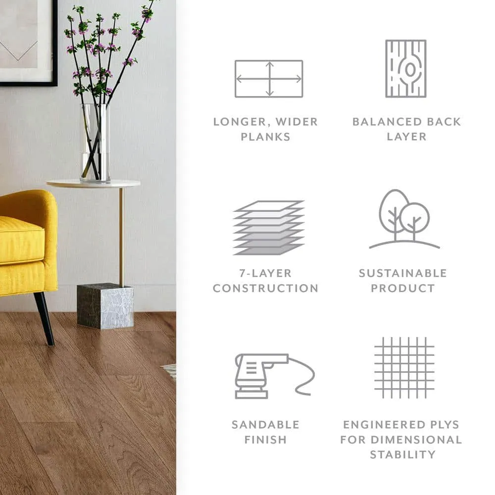 ASPEN FLOORING Durango Hickory 9/16 in T x 8.66 in. W Tongue and Groove Wire Brushed Engineered Hardwood Flooring (31.25 sqft/case), photo 4 of 14