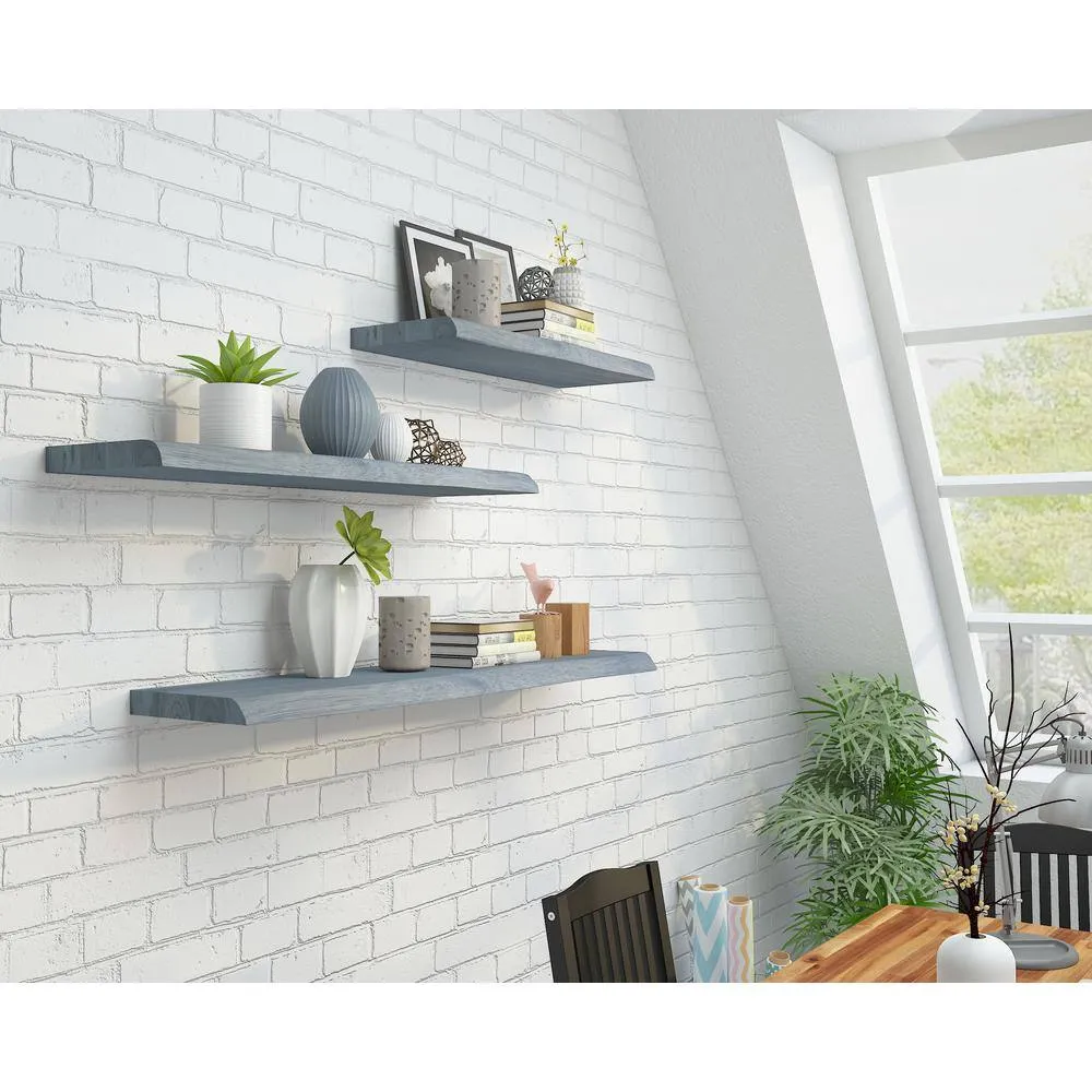 Interbuild Solid 2.3 ft. L x 10 in. D x 1.5 in. T, Acacia Butcher Block Countertop Floating Wall Shelf, Dusk Grey with Live Edge, photo 7 of 7