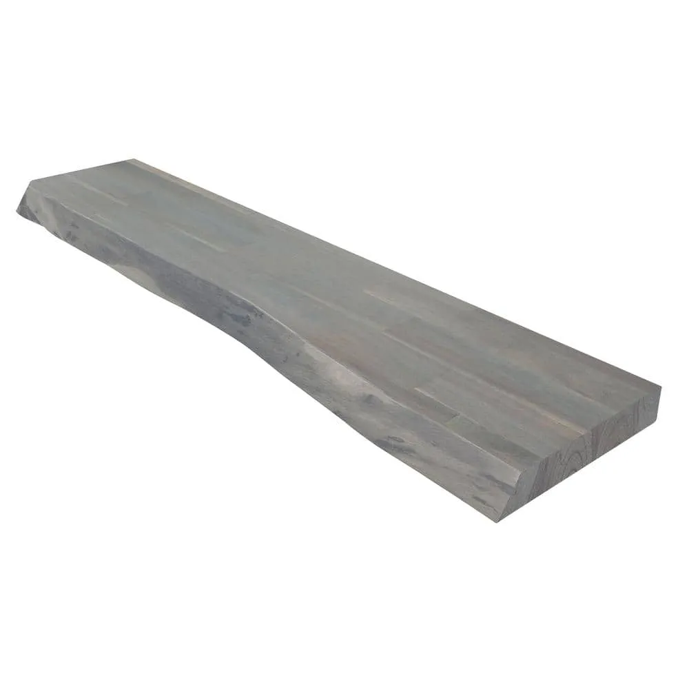 Interbuild Solid 2.9 ft. L x 10 in. D x 1.5 in. T, Acacia Butcher Block Countertop Floating Wall Shelf, Dusk Grey with Live Edge, photo 3 of 7