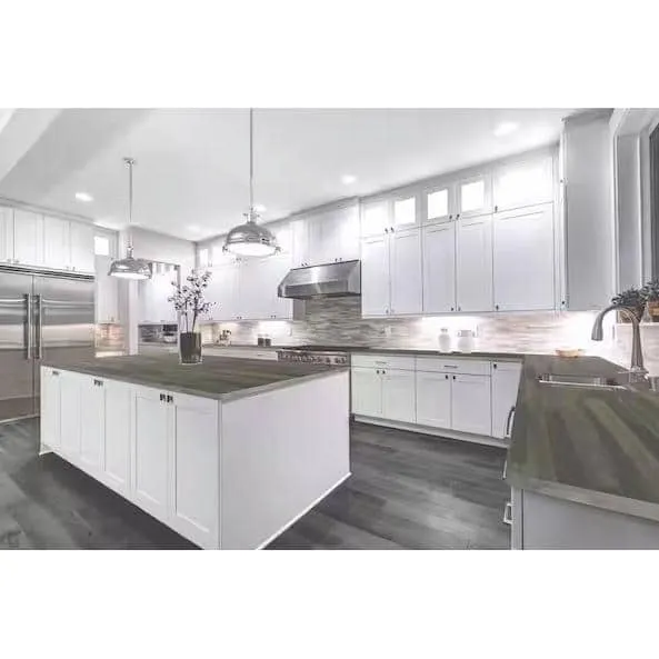 Interbuild 6.2 ft. L x 36 in. D, Acacia Butcher Block Island Countertop, Finished in Dusk Grey with Square Edge, photo 4 of 5