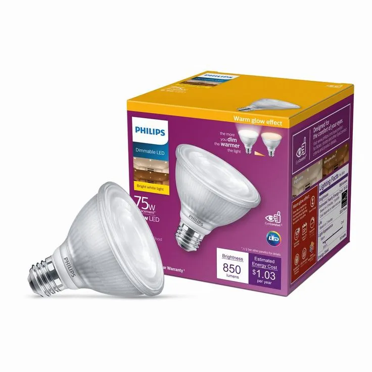 Philips 75-Watt Equivalent PAR30S Dimmable LED Flood Light Bulb with Warm Glow Dimming Effect Bright White (3000K) (12-Pack), photo 5 of 9