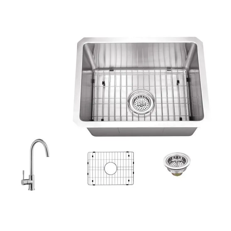 Undermount Stainless Steel 15 in. 16-Gauge Bar Sink in Brushed Stainless with Gooseneck Kitchen Faucet, photo 5 of 6