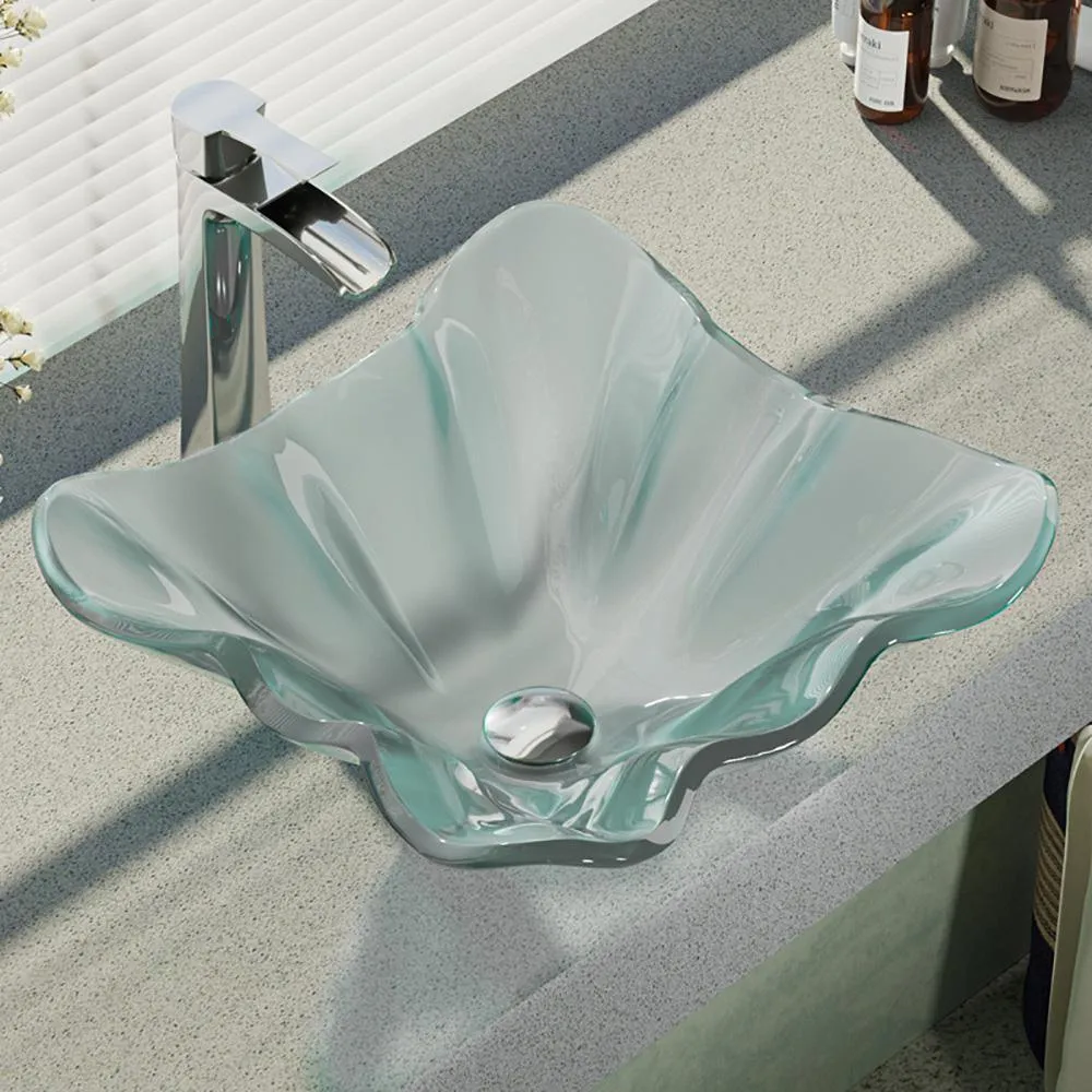 Glass Vessel Sink in Frosted with R9-7007 Faucet and Pop-Up Drain in Brushed Nickel, photo 11 of 14