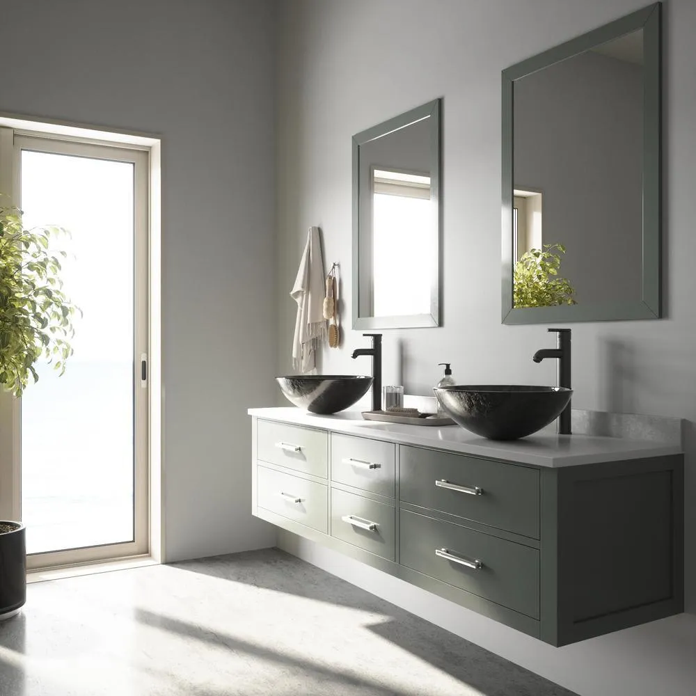 Glass Vessel Bathroom Sink in Gray Onyx and Seville Faucet Set in Matte Black, photo 2 of 27