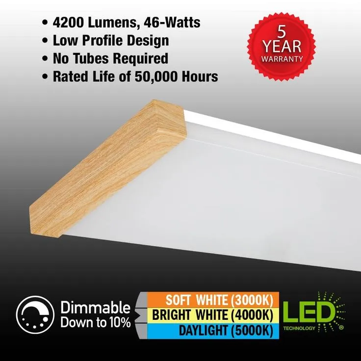 Commercial Electric 48 in. x 10 in. 4200 Lumens Light Oak Wood Painted End Caps Integrated LED Panel Light Selectable CCT Kitchen Lighting, photo 8 of 9