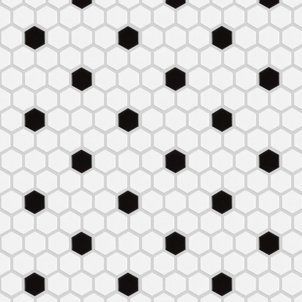 Merola Tile Madison Hex 1 in. Matte Cool White w/ Black Dot 10-1/4 in. x 11-7/8 in. Porcelain Mosaic Tile (8.6 sq. ft./Case), photo 2 of 9
