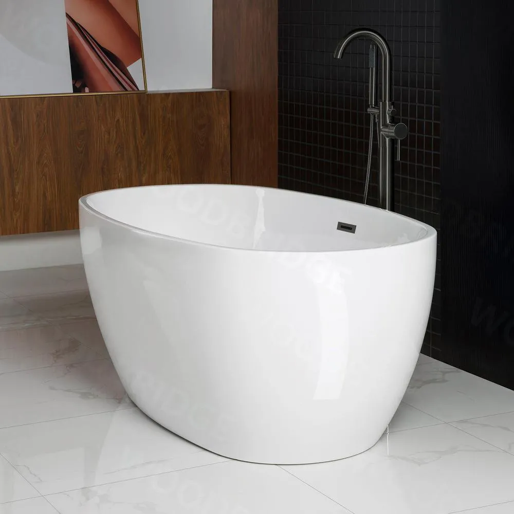 WOODBRIDGE Westfield 55 in. Acrylic Freestanding Double-Ended Soaking Bathtub with Drain and Overflow, White, photo 7 of 7