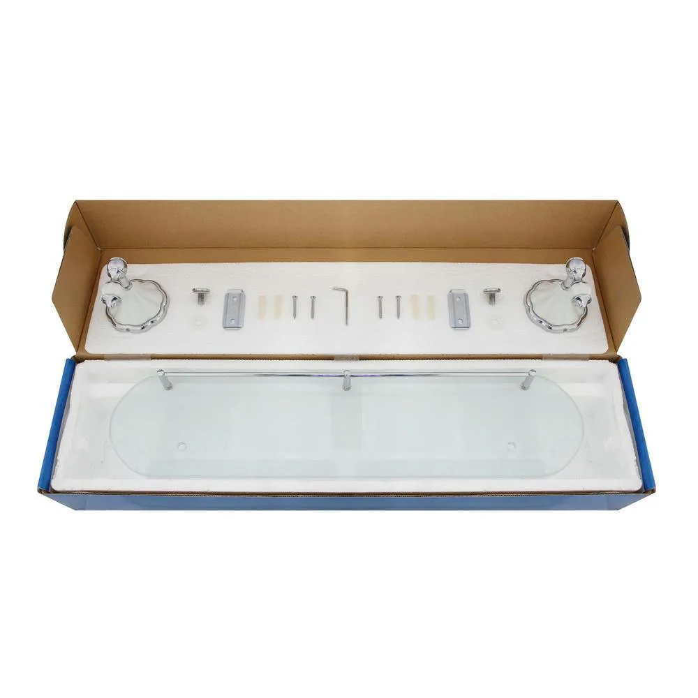 MODONA FLORA 20 in. W Frosted Glass Shelf with Rail in White Porcelain and Polished Chrome, photo 5 of 6