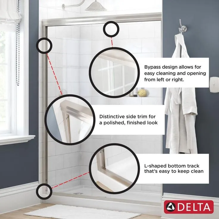 Delta Traditional 60 in. x 58-3/8 in. Semi-Frameless Sliding Bathtub Door in Chrome with 1/4 in. (6mm) Clear Glass, photo 5 of 7