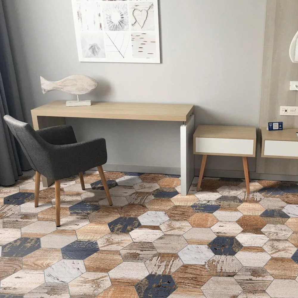 Merola Tile Gaugin Hex Catan Shadow 8-5/8 in. x 9-7/8 in. Porcelain Floor and Wall Tile (11.56 sq. ft. per case), photo 13 of 21