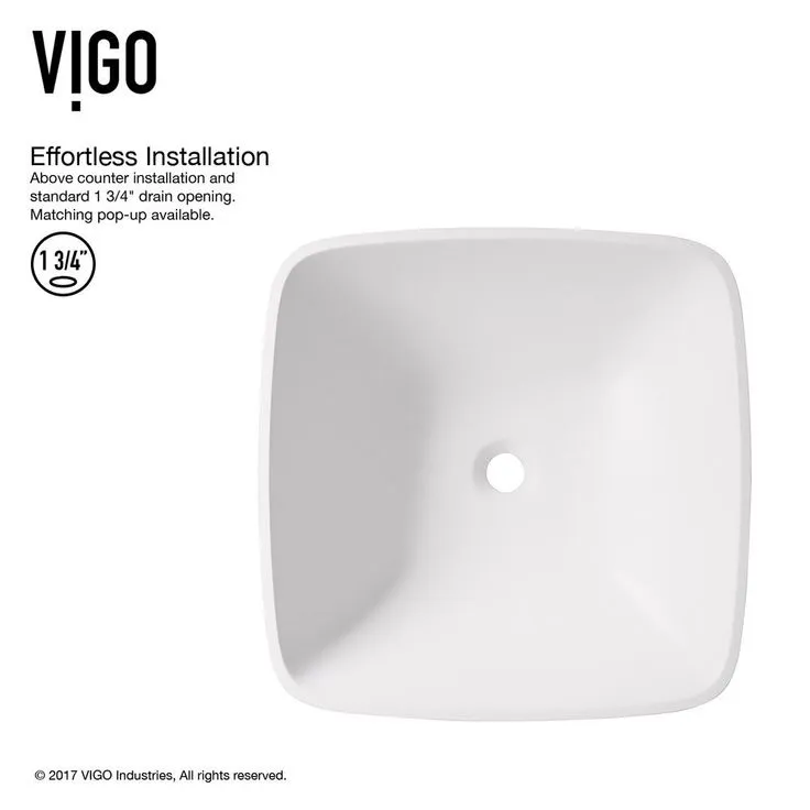 VIGO Hyacinth Handmade Countertop White Matte Stone Square Vessel Bathroom Sink in Matte White, photo 10 of 10