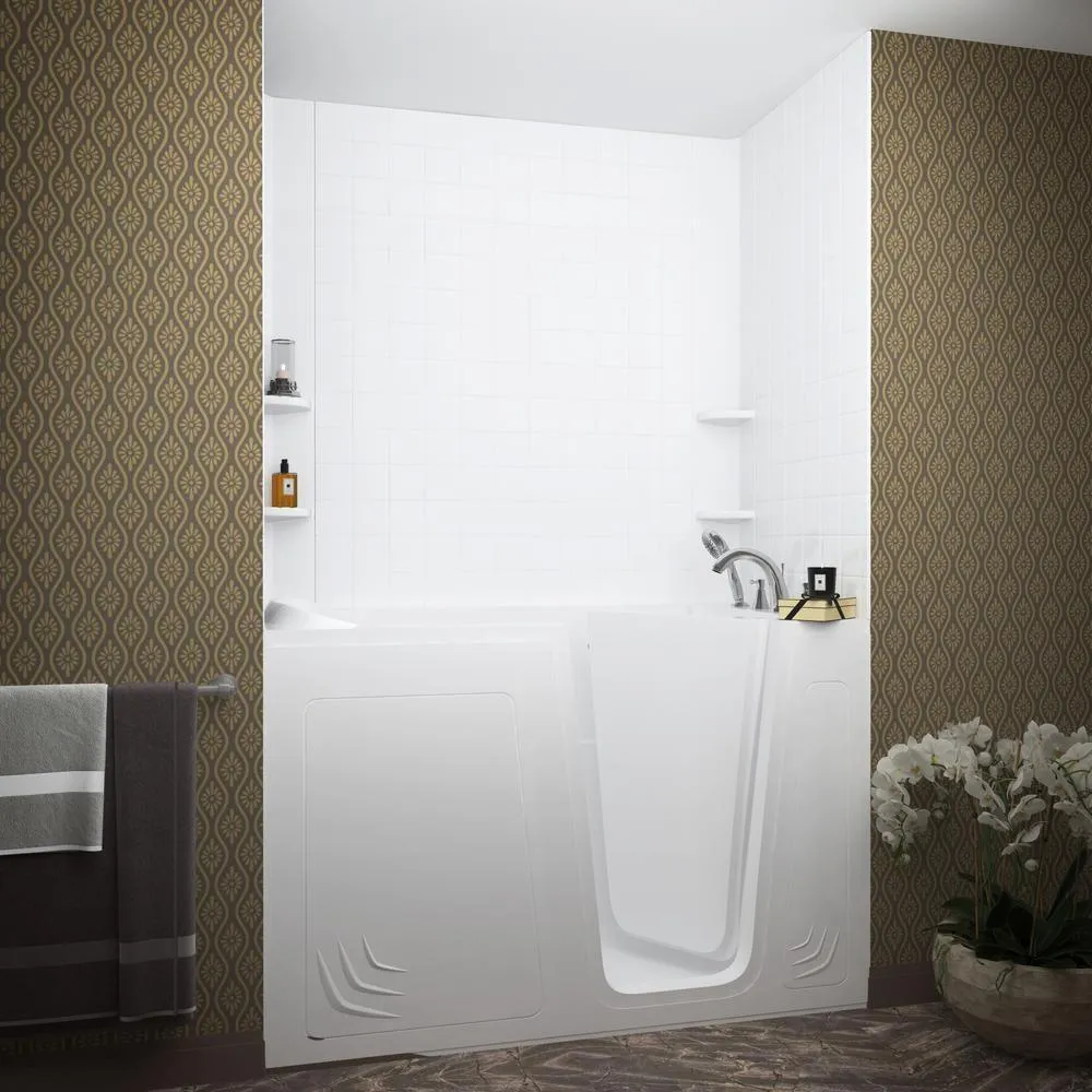 Universal Tubs Rampart 5 ft. Walk-in Whirlpool and Air Bathtub with 4 in. Tile Easy Up Adhesive Wall Surround in White, photo 12 of 20