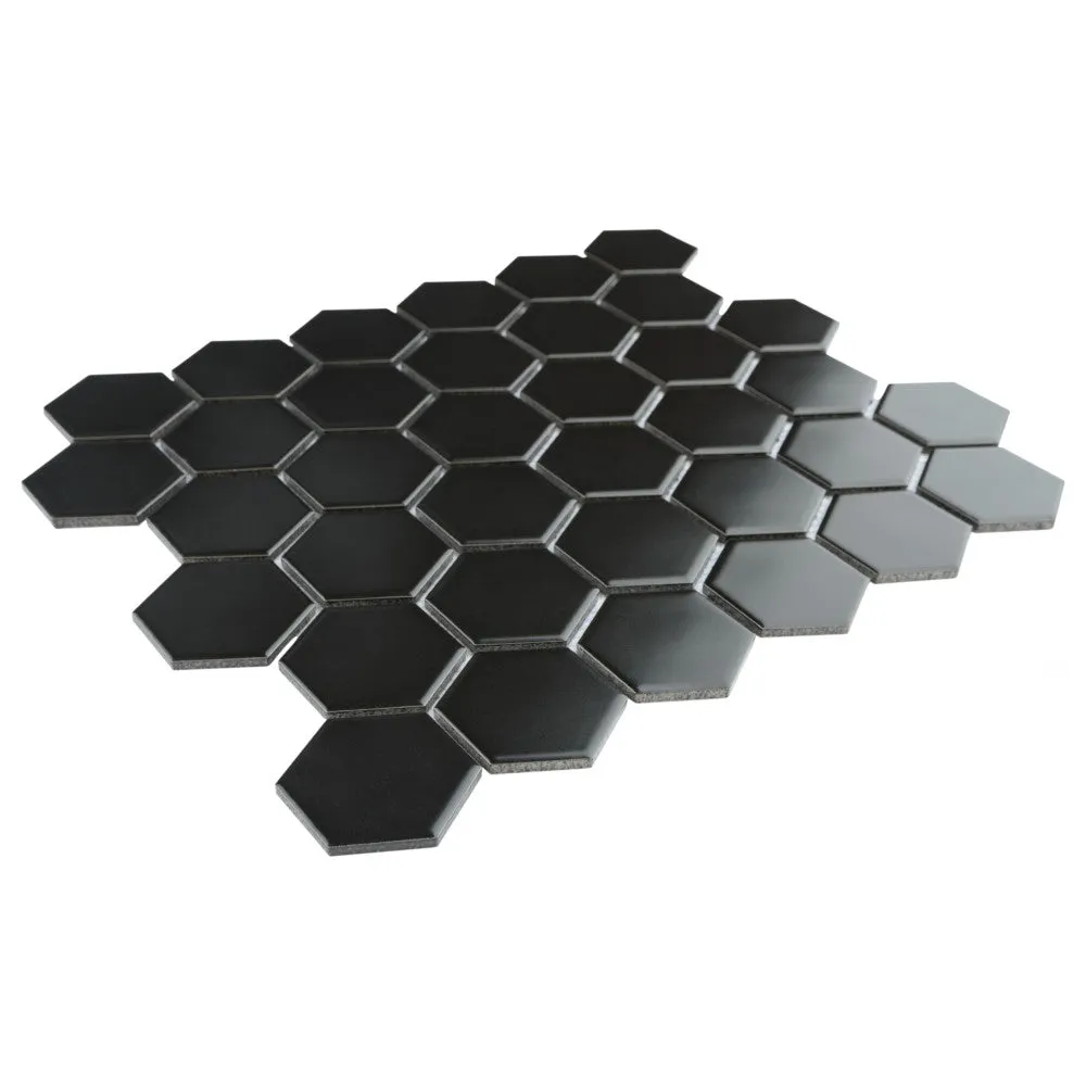 Merola Tile Metro Hex 2 in. Matte 11-1/8 in. x 12-5/8 in. Black Porcelain Mosaic (9.64 sq. ft. / Case), photo 5 of 8